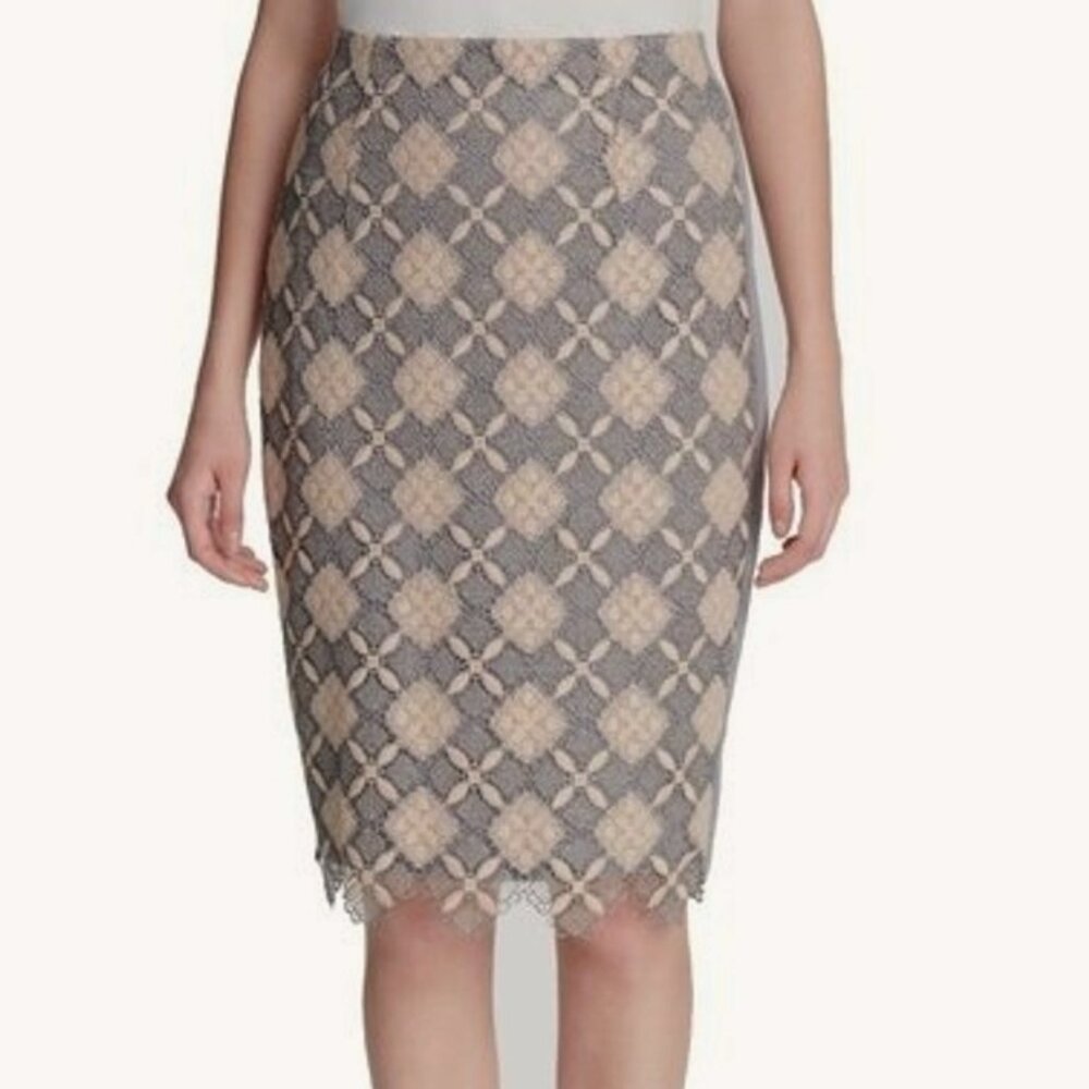 Calvin Klein Lace Overlay Pencil Skirt Pink & Grey Size 2